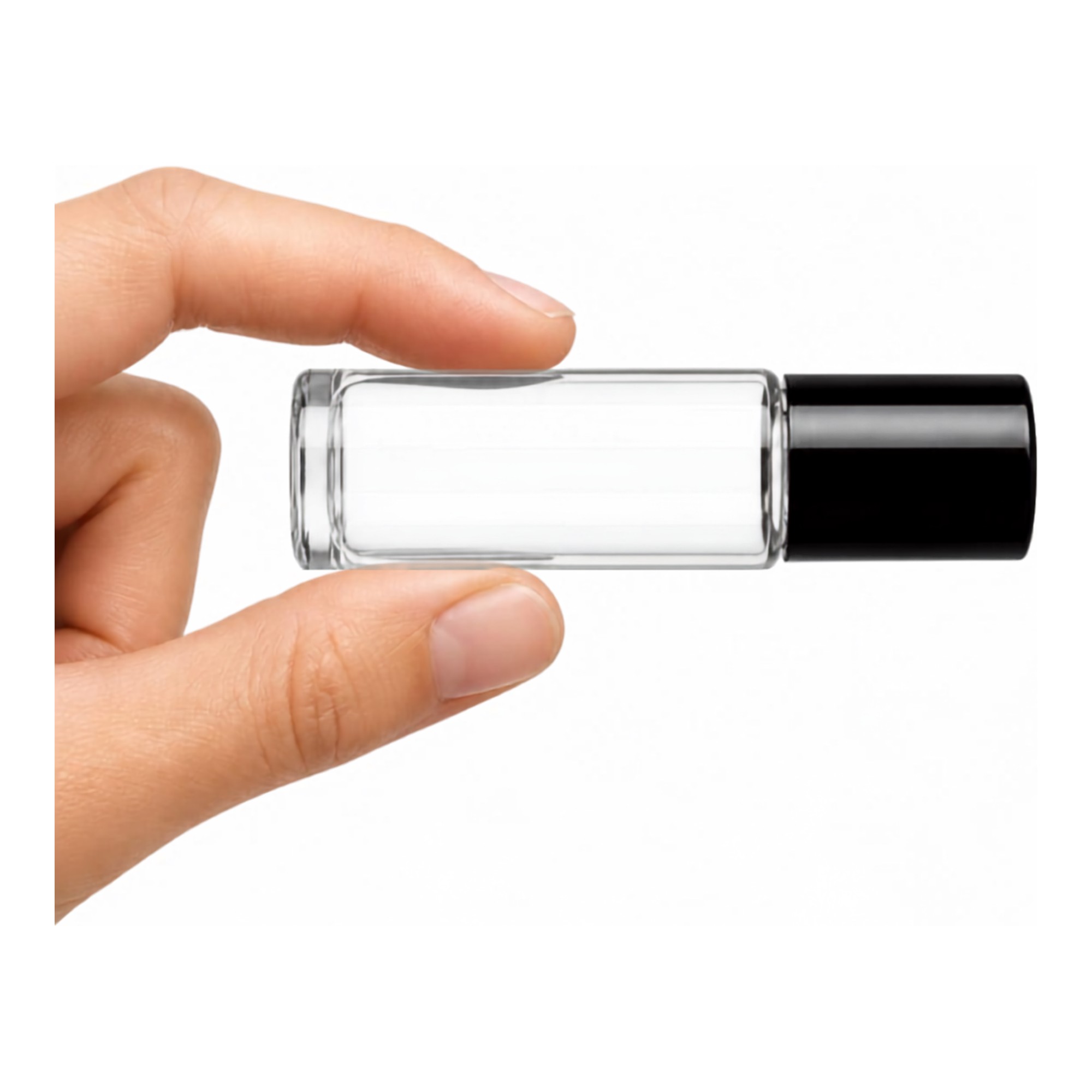 10 ml Clear Glass Roll-On Bottles with Rollerball & Black Cap - 1